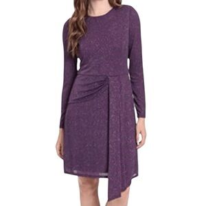 London Times Purple Glitter Asymmetrical Cocktail Dress, Size 22W